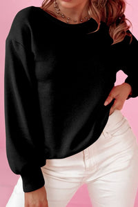 Black / XL Bow Round Neck Long Sleeve Sweatshirt