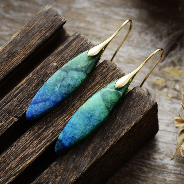 Blue/Green/Gold / One Size Copper Natural Stone Geometric Shape Earrings