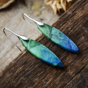 Blue/Green/Silver / One Size Copper Natural Stone Geometric Shape Earrings