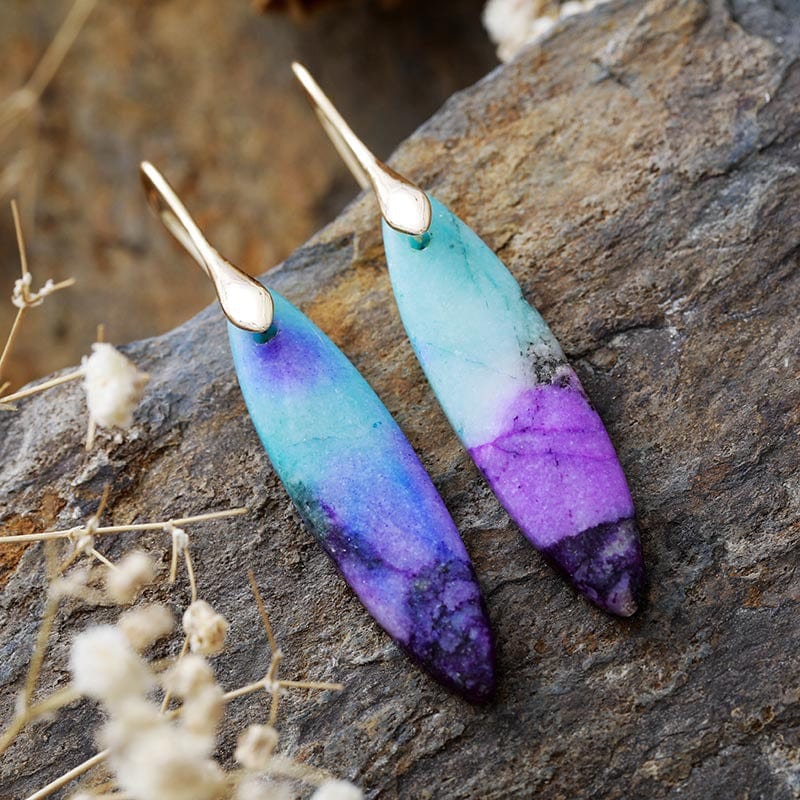 Blue/Purple/Gold / One Size Copper Natural Stone Geometric Shape Earrings