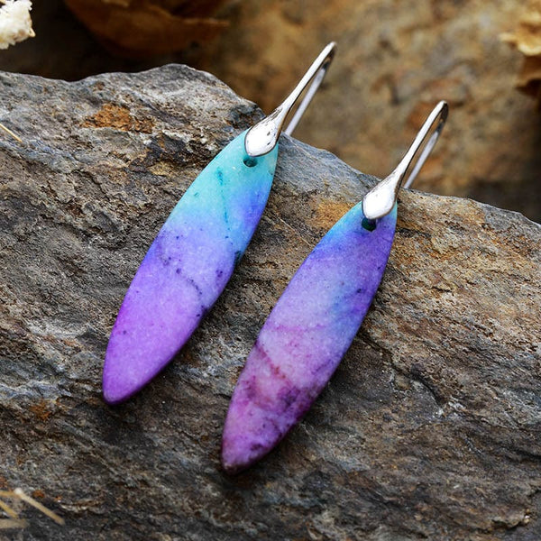 Blue/Purple/Silver / One Size Copper Natural Stone Geometric Shape Earrings