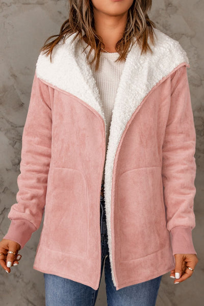 Blush Pink / S Open Front Long Sleeve Sherpa Jacket