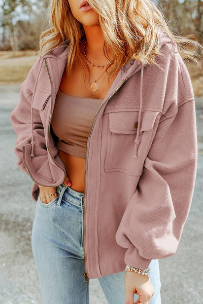 Blush Pink / S Zip-Up Drawstring Hooded Jacket