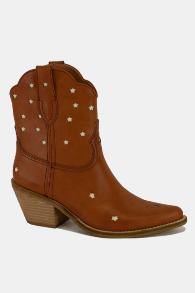 Brown / 6 Beast Fashion Faux Leather Star-Shaped Cutouts Point Toe Boots