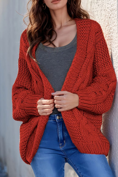 Burgundy / M Cable-Knit Open Front Cardigan