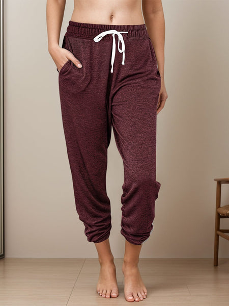 Burgundy / S Full Size Drawstring Elastic Waist Joggers with Pockets