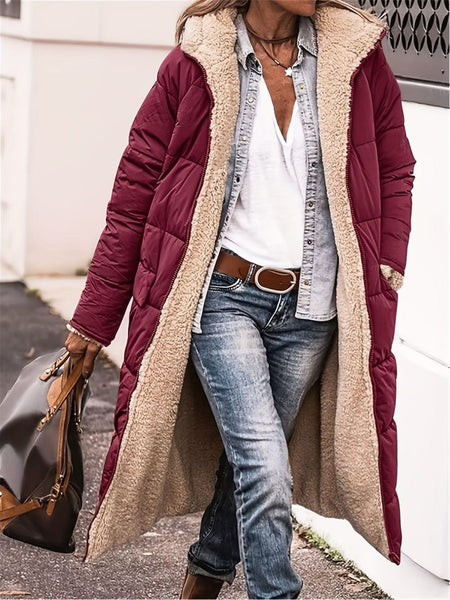 Burgundy / S Full Size Zip Up Sherpa Hooded Coat