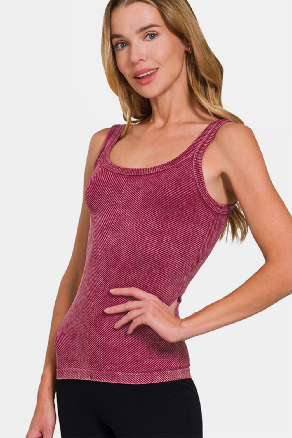 Burgundy / S/M Zenana Ribbed Scoop Neck Tank