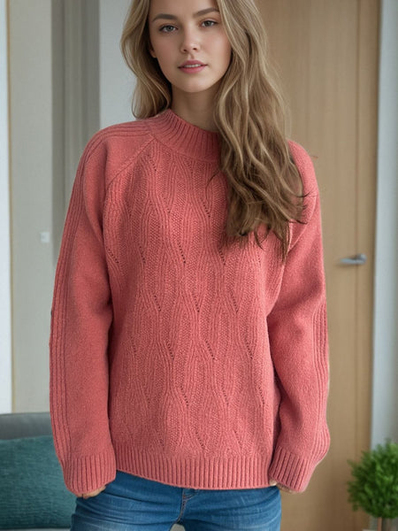 Burnt Coral / One Size Mock Neck Long Sleeve Sweater