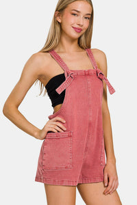 CABERNET / S Zenana Washed Knot Strap Rompers