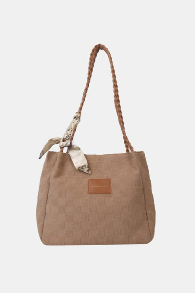 Camel / One Size Braided Strap Polyester Tote Bag