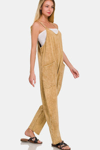 Camel / S/M Zenana Spaghetti Strap Jumpsuit with Pockets