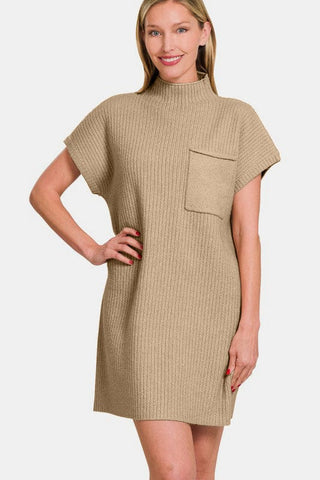 Camel / S Zenana Short Sleeve Sweater Mini Dress