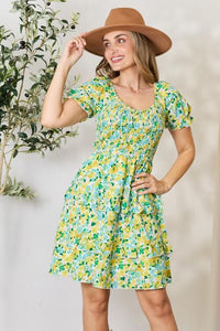 Canary Yellow / S Double Take Smocked Scoop Neck Flounce Sleeve Mini Dress