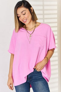Candy Pink / S Zenana Texture Short Sleeve T-Shirt