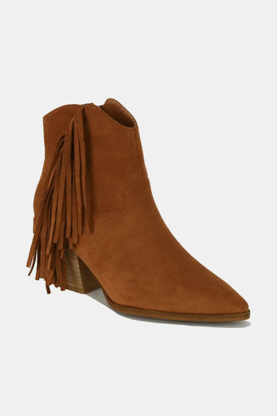 Caramel / 6 Beast Fashion Suede Fringe Point Toe Ankle Boots