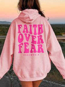 Carnation Pink / S FAITH OVER FEAR Dropped Shoulder Hoodie