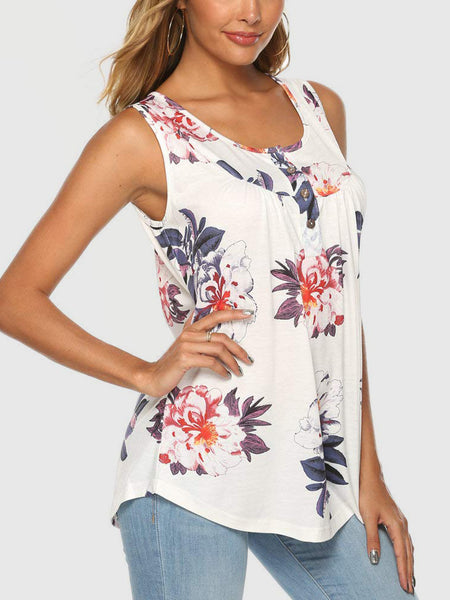 Flower Printed Round Neck Tank