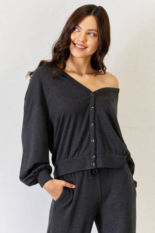 Charcoal Grey / S RISEN Ultra Soft  Button Up Long Sleeve Lounge Cardigan