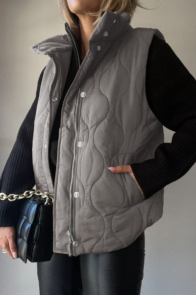 Charcoal / S Collared Neck Vest with Pockets