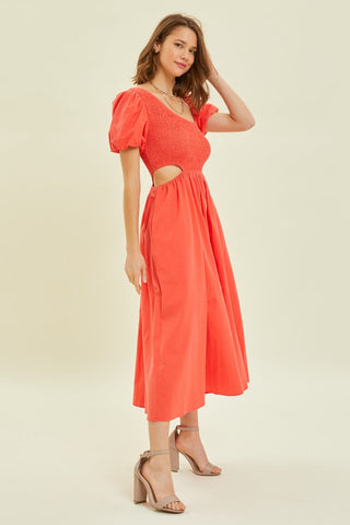 Cherry Red / S HEYSON Smocked Cutout Midi Dress