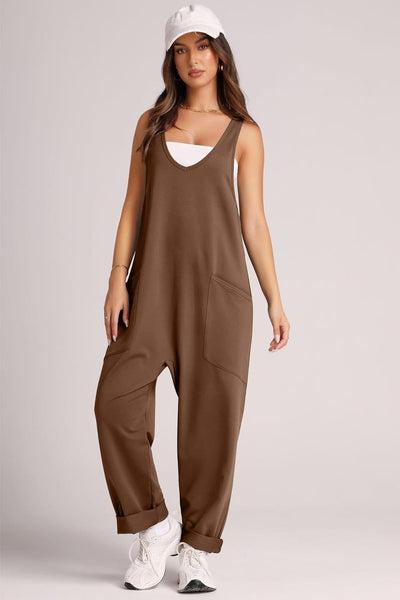 Chocolate / S Lovelet Wide Strap Jumpsuit with Pockets