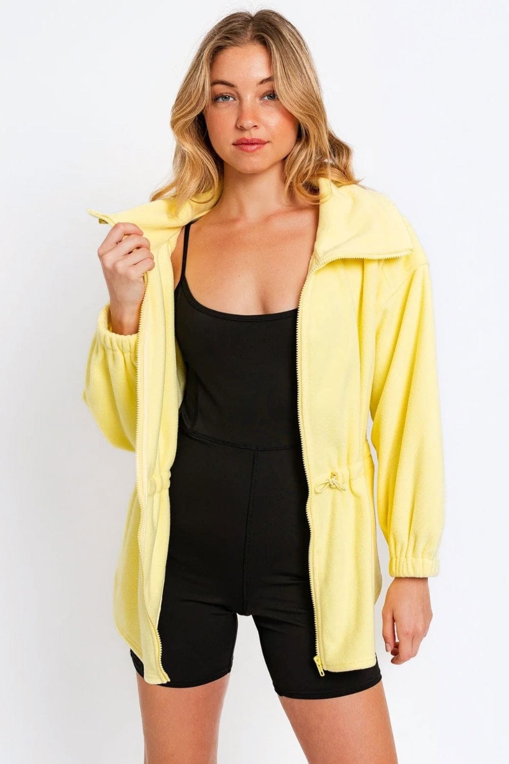 Citron Yellow / XS Tasha Apparel Zip Up Waist Drawstring Soft Fleece Jacket