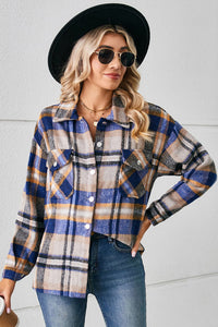 Cobalt Blue / S Button Down Collared Plaid Shacket