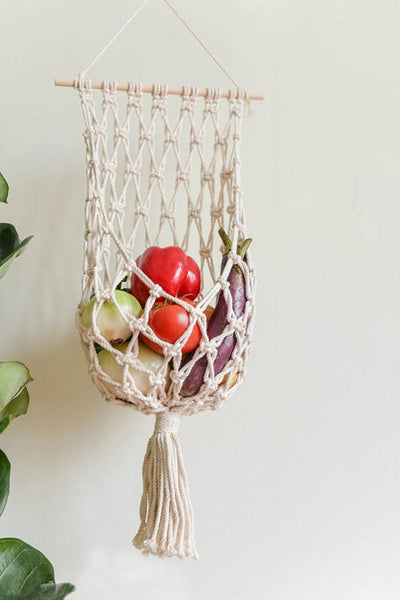 Cream / One Size Macrame Basket Wall Hanging