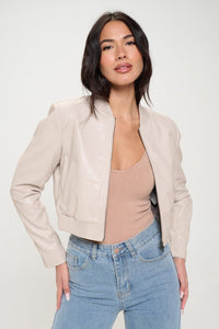 Cream / S Coalition LA Zip Up Cropped Bomber Jacket