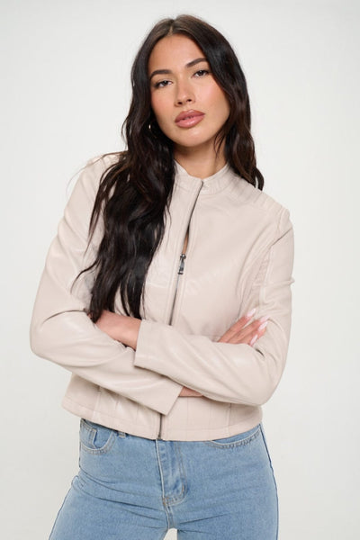 Cream / S Coalition LA Zip Up Vegan Moto Jacket