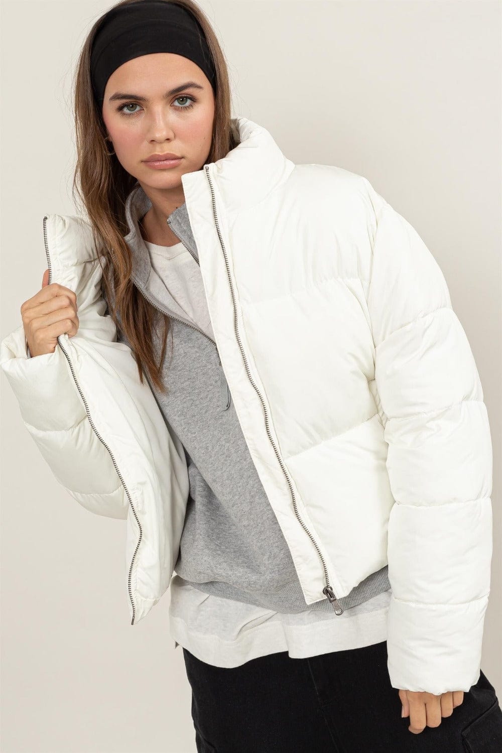 Cream / S HYFVE Quilted Back Drawstring Puffer Jacket