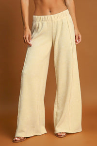 Cream / S Umgee Elastic Waist Wide Leg Pants