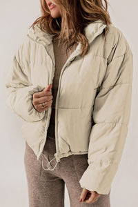 Cream / S Zip Up Collared Neck Long Sleeve Winter Coat