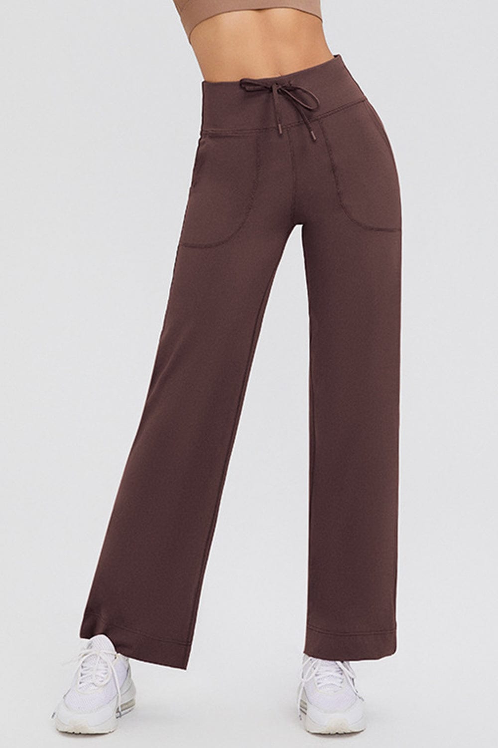 Dark Brown / S Basic Bae Full Size Drawstring High Waist Pants with Pockets