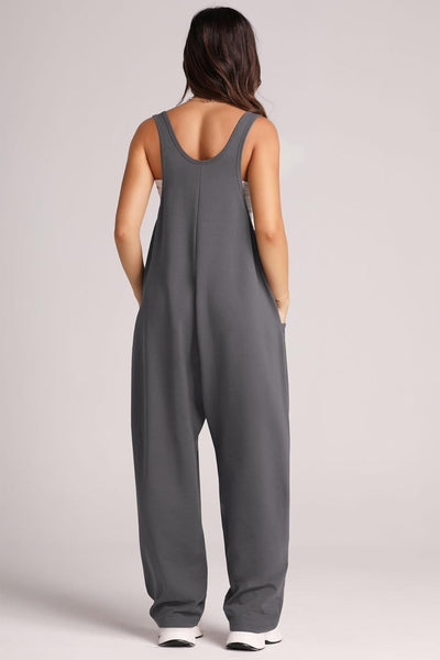 Dark Gray / S Lovelet Wide Strap Jumpsuit with Pockets