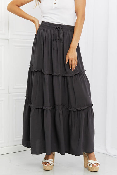 Dark Gray / S Zenana Summer Days Full Size Ruffled Maxi Skirt in Ash Grey