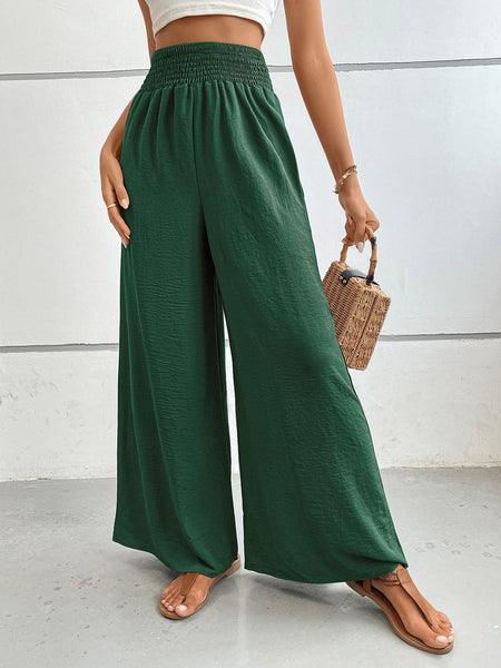 Dark Green / S Perfee Wide Leg Pants with Pockets