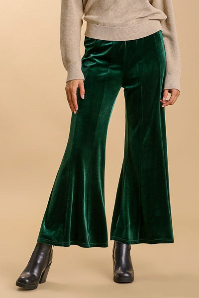 Dark Green / S Umgee High Rise Elastic Waist Flare Pants