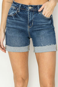 Dark / S RISEN High Rise Cuffed Denim Shorts