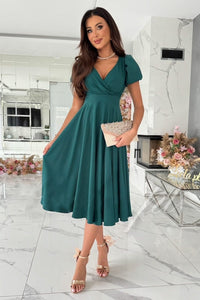 Deep Teal / S Surplice Puff Sleeve Midi Dress