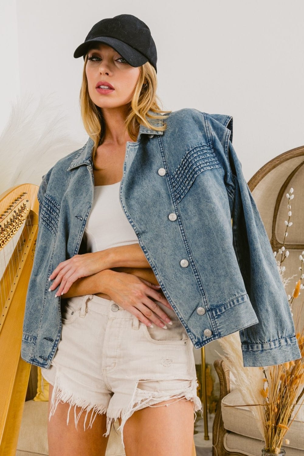 DENIM / S BiBi Button Up Long Sleeve Denim Jacket