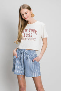 Denim / S Cotton Bleu by Nu Label Yarn Dye Striped Shorts