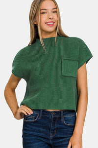 DK GREEN / S Zenana Mock Neck Short Sleeve Cropped Sweater