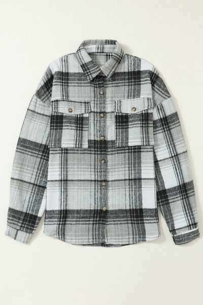 Double Take Plaid Dropped Shoulder Shacket