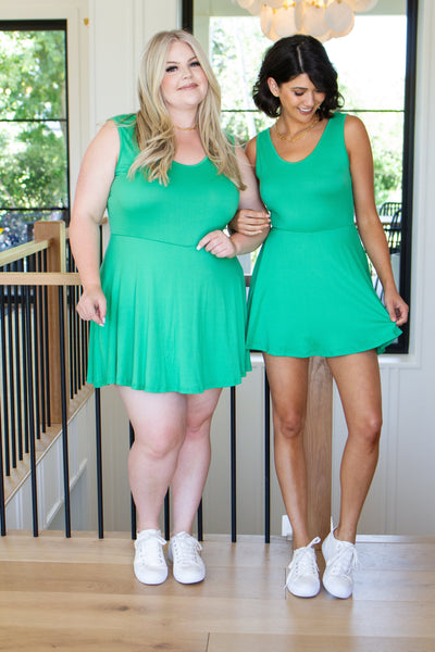 Dresses Gorgeous in Green Sleeveless Skort Dress