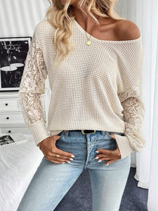 Dust Storm / S Lace V-Neck Long Sleeve Top