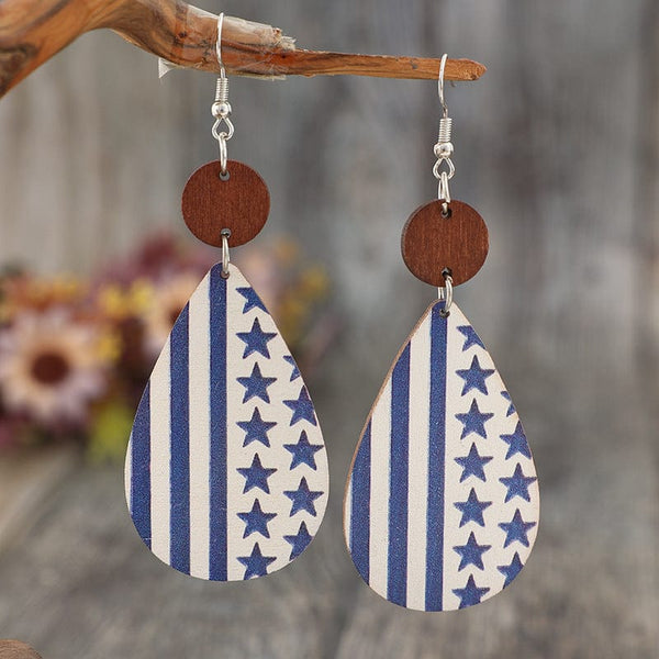 Dusty Blue / One Size Printed PU Leather Dangle Earrings