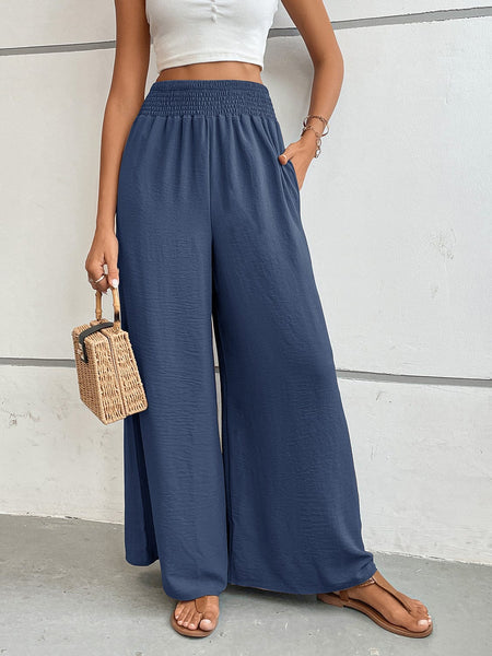 Dusty Blue / S Perfee Wide Leg Pants with Pockets