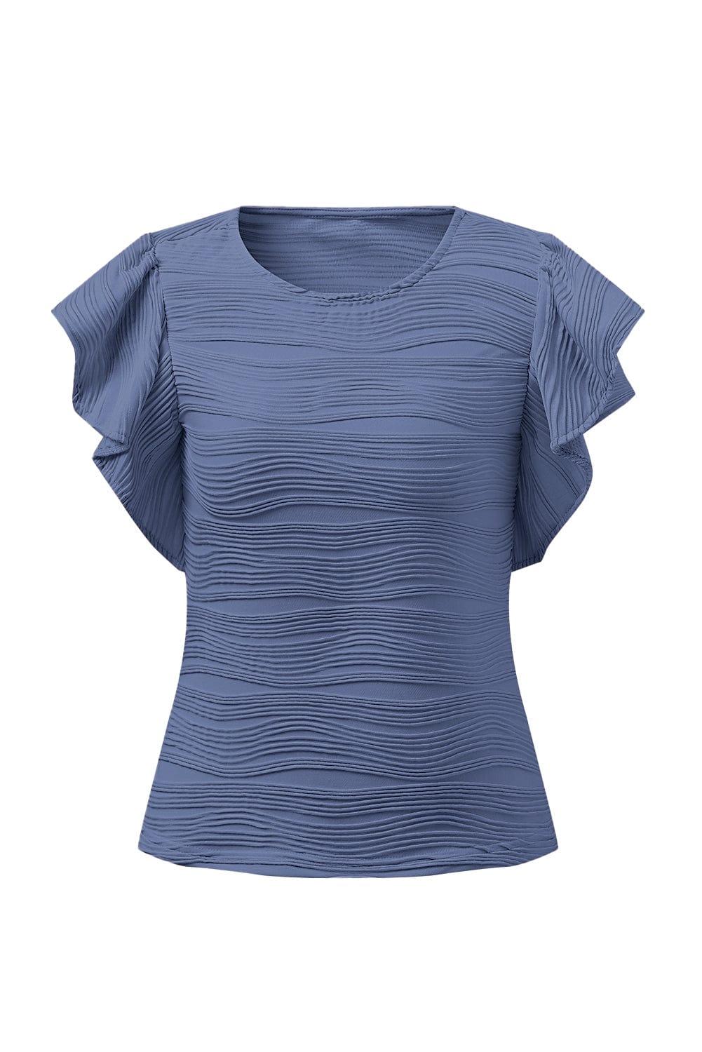 Dusty Blue / S Textured Round Neck Cap Sleeve Top